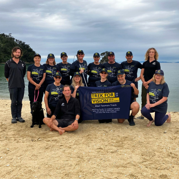 Trek for Vision participants have a group photo on the beach at the Abel Tasman Coastal Track in New Zealand. Trek for Vision participants have a group photo on the beach at the Abel Tasman Coastal Track in New Zealand.