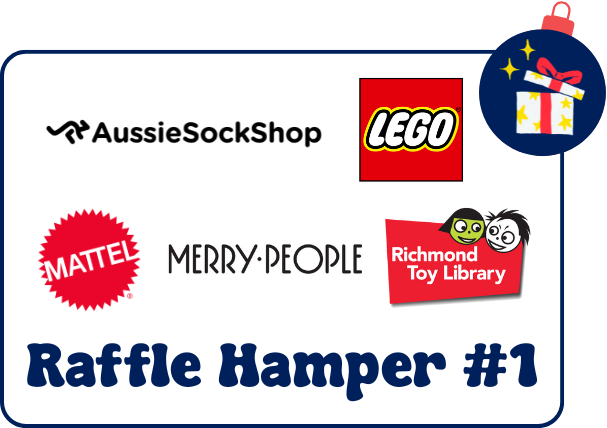 Raffle Hamper #1 logos of Aussie Sock Shop, LEGO, Mattel, Merry people and Richmond Toy Library Raffle Hamper #1 logos of Aussie Sock Shop, LEGO, Mattel, Merry people and Richmond Toy Library