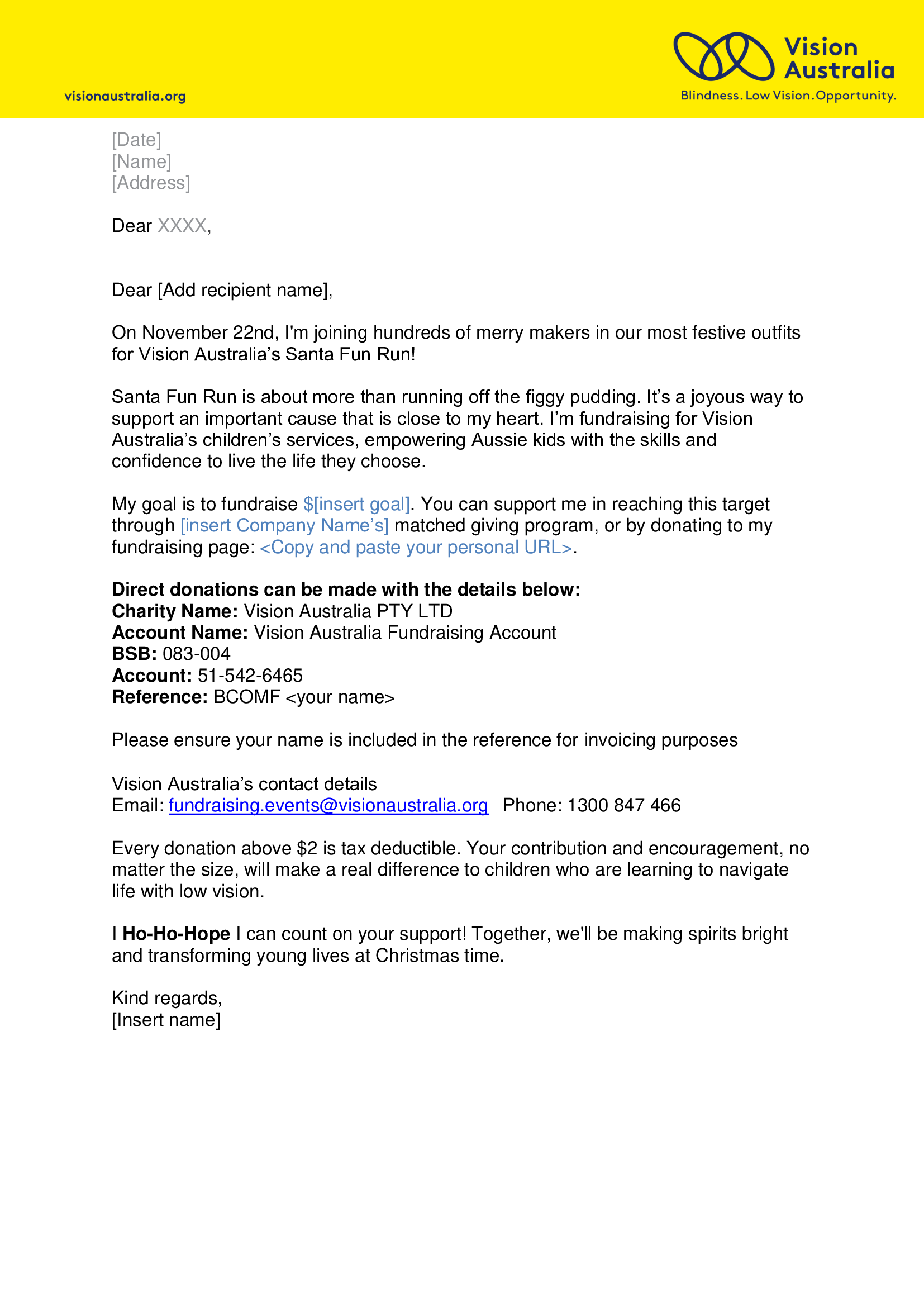 Template - Corporate matched giving letter