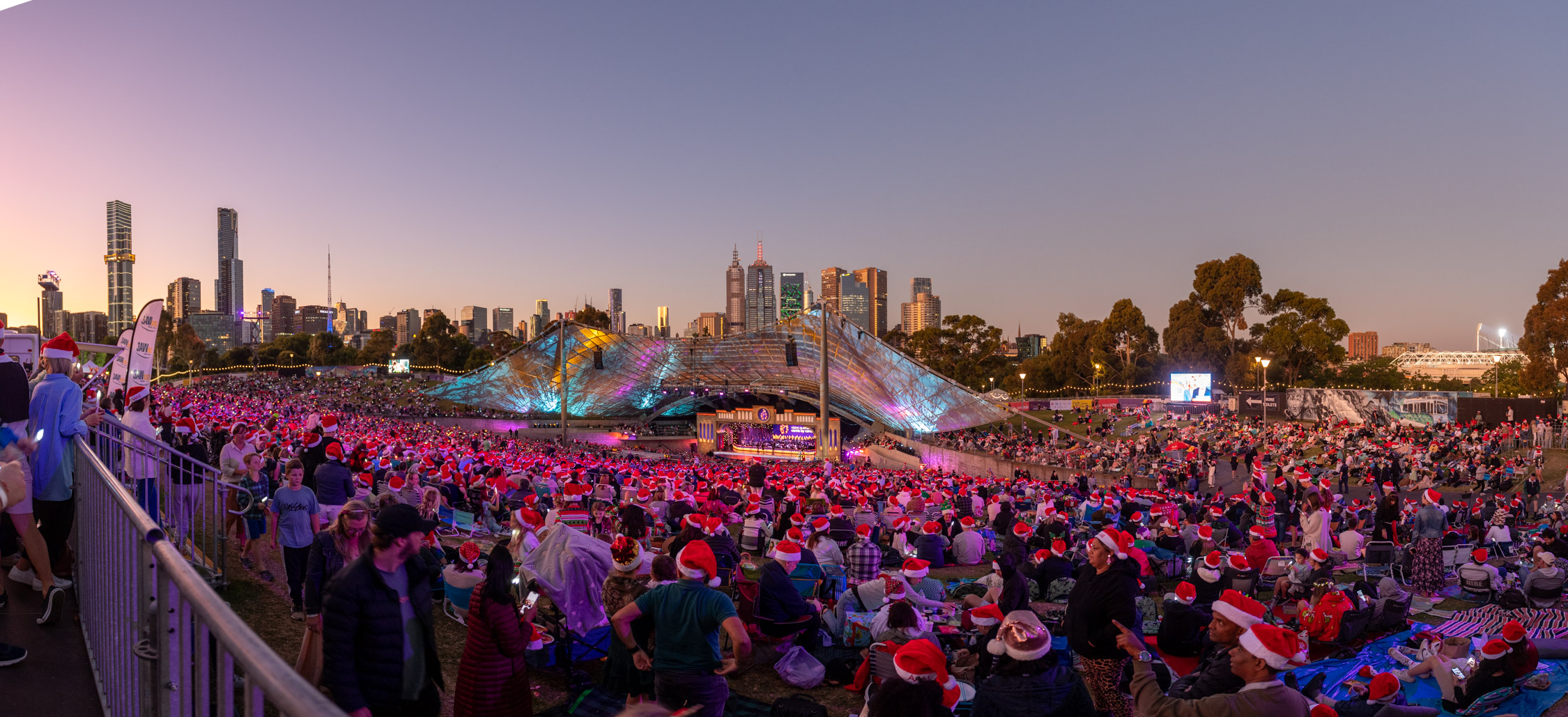 A view of the Carols by Candlelight stage at the Sidney Myer Music bowl.