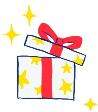 Illustrated gift with yellow stars Illustrated gift and yellow stars