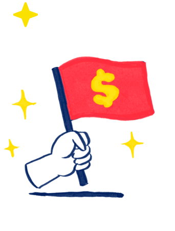 Illustrated dollar sign flag surrounded by stars