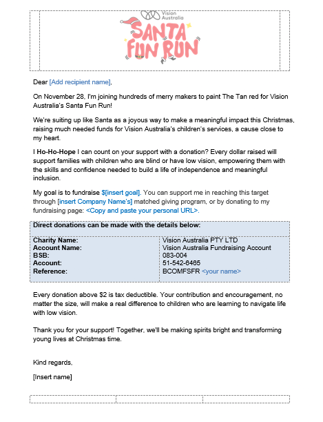 Santa Fun Run Template - Matched giving request letter