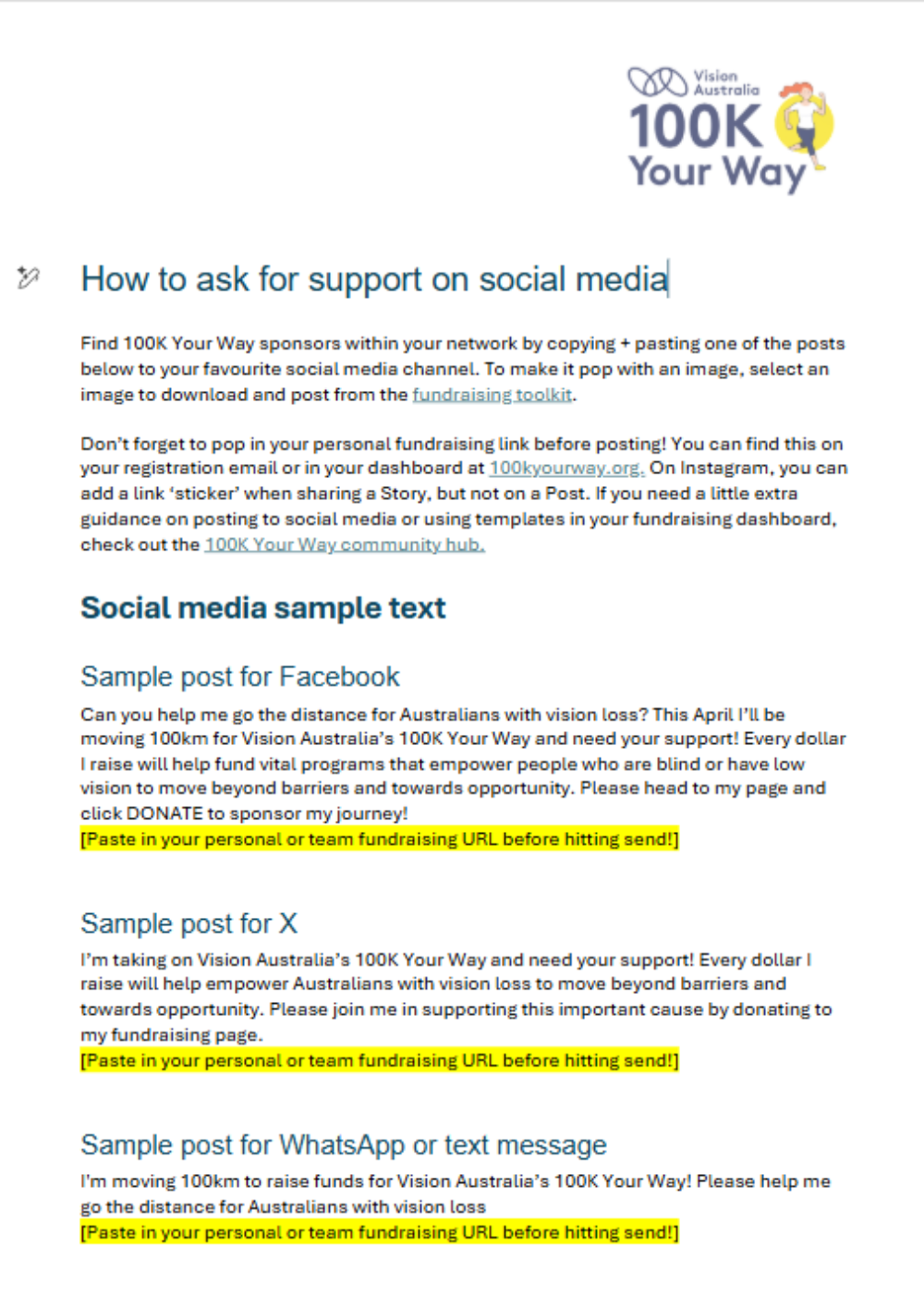 2026 100K Your Way Sample Social Media Text