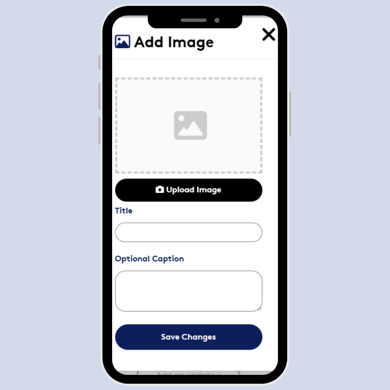 Screenshot of how to add an image by uploading an image with a title and optional caption.