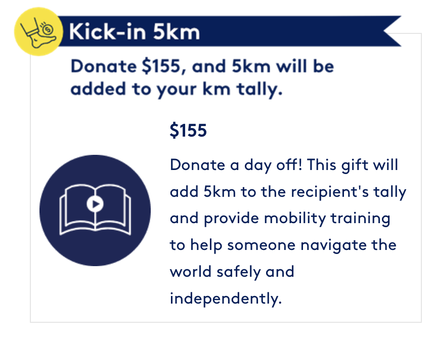 Screenshot of Kick-In 5km donaton option