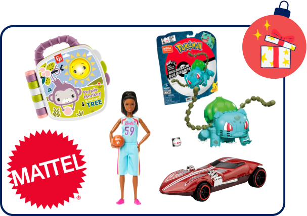 Mattel logo with a selection of their toys Mattel logo with a selection of their toys