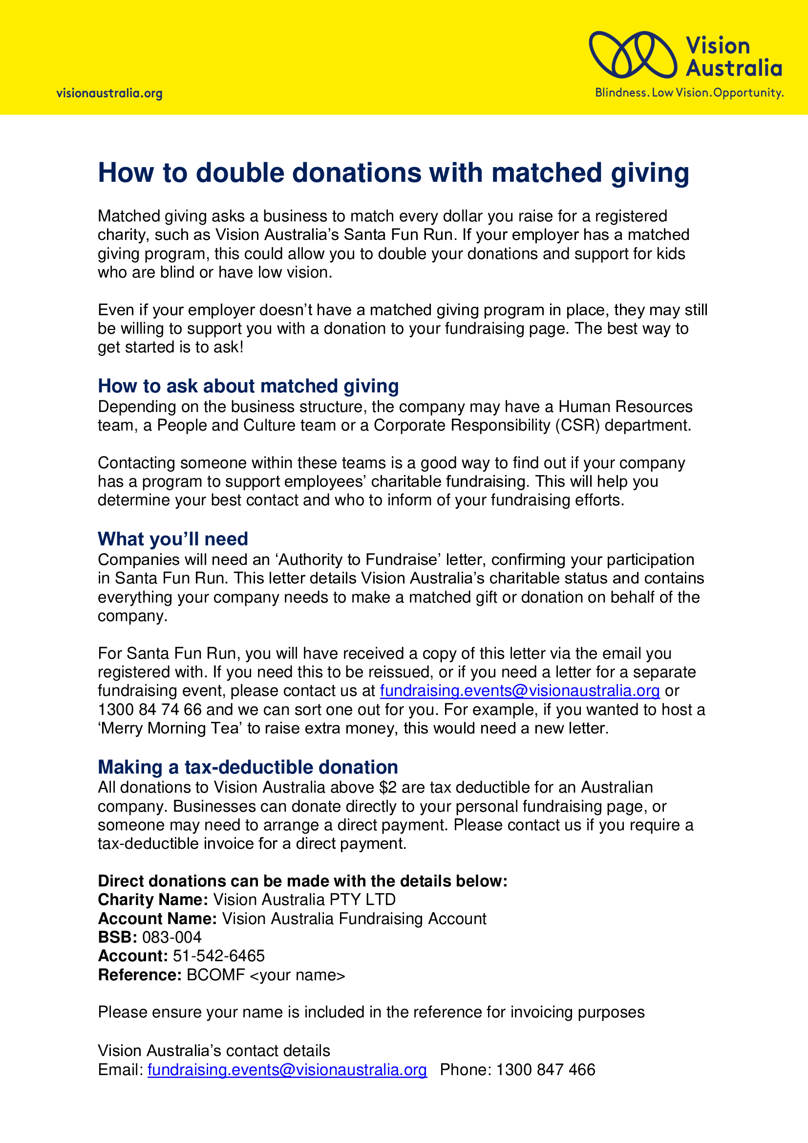 Template - Corporate matched giving request
